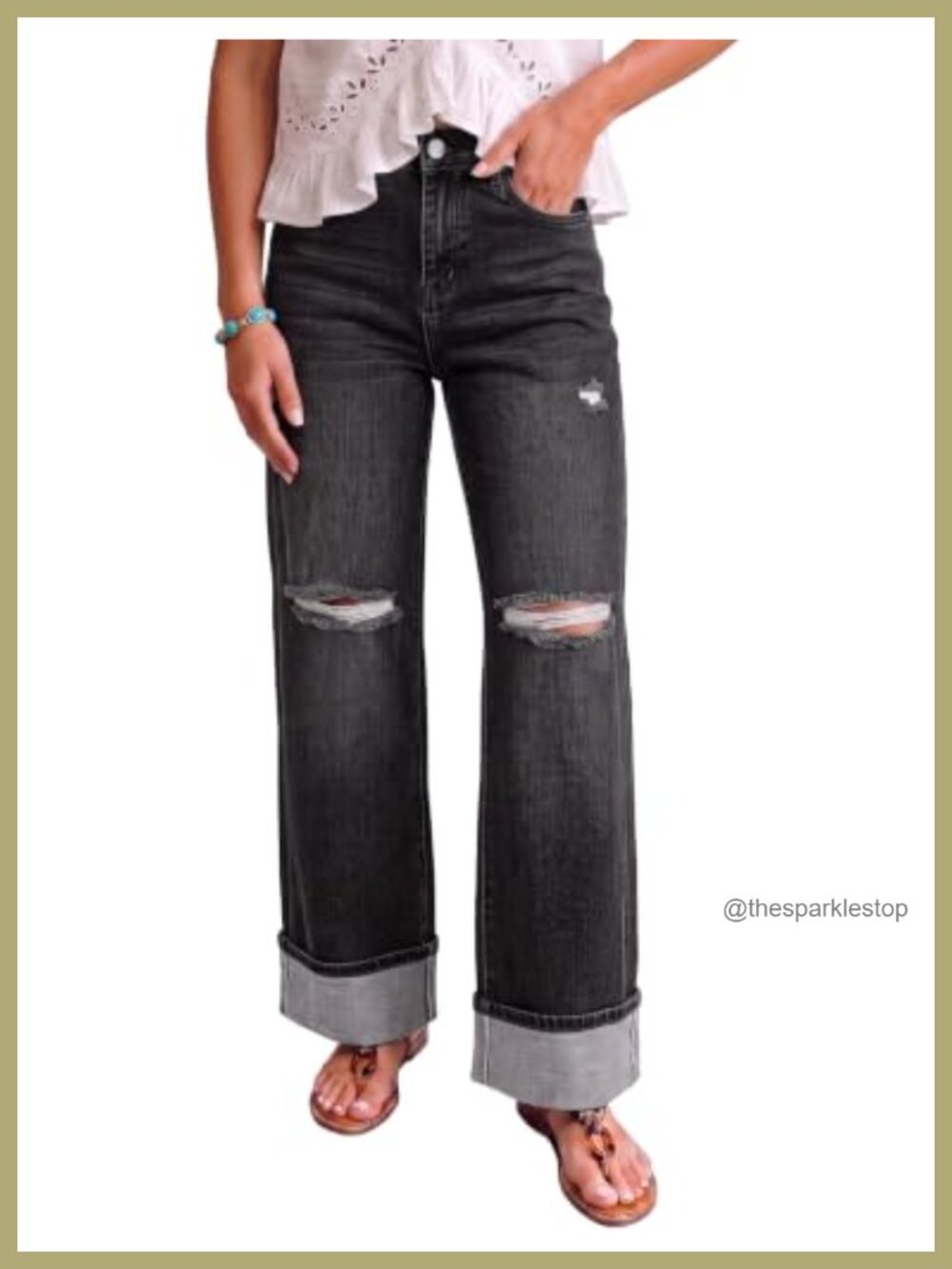 Wide Leg High Waisted Ripped Distressed Boyfriend Jeans 29in Inseam Stretchy